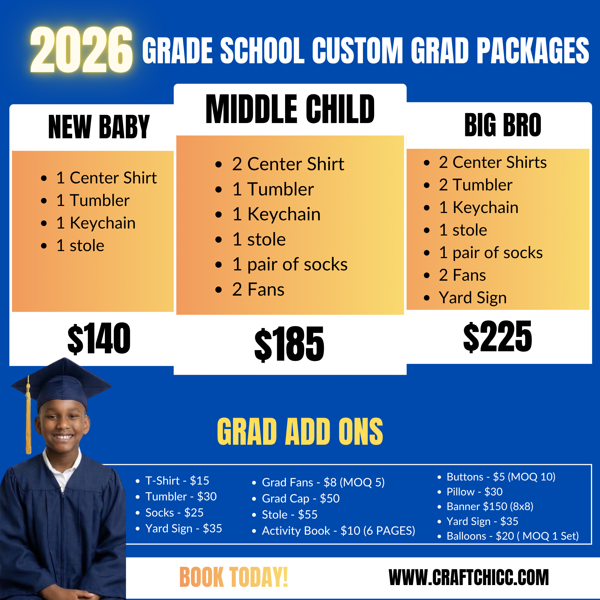 CUSTOM GRADE SCHOOL GRAD PACKAGES